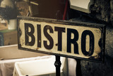 Fototapeta  - Signboard of Restaurant or Bistro. Retro Vintage Toning. Horizontal. Food Urban Restaurant Concept.