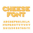 Cartoon cheese alphabet font. Type letters, numbers, symbols. Stock vector typeface for your design.