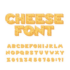 Poster - Cartoon cheese alphabet font. Type letters, numbers, symbols. Stock vector typeface for your design.