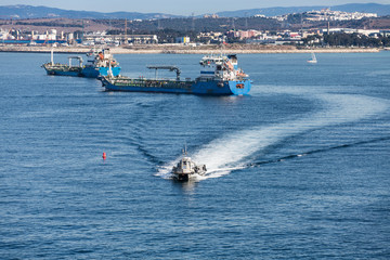 Wall Mural - Pilot Boat Past Two Tankers in Gibralter