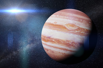 Wall Mural - planet jupiter in front of the milky way galaxy and the sun