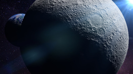 Wall Mural - planet earth behind the far side of the moon lit be the sun