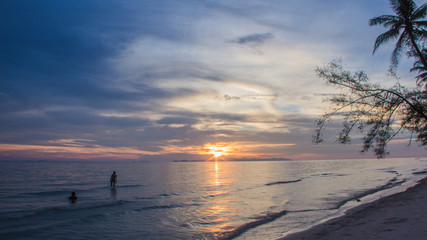 THAILAND - April 29, 2017:Beautiful Nature of Sunset Over the Sea with Twilight Sky at Ban Chuen Beach ,Trat