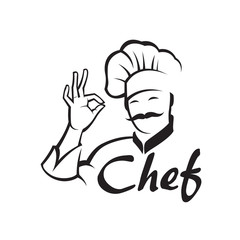 monochrome illustration of whiskered chef