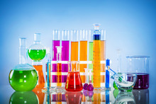 Laboratory Glass Set Filled With Colorful Substances.