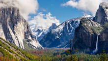 Yosemite National Park Valley From Tunnel View SKY And Waterfall