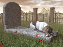 Dog On A Tombstone - 3D Render