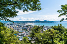 Kamakura; Japan; Overlookng Yuigahama Beach And Harbor
