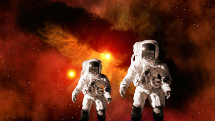 Wall Mural - astronaut kid child planet mars spaceman suit outer space family father galaxy universe explosion. e