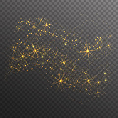 Wall Mural - Gold glitter sparkles wave isolated on transparent background. Vector golden dust texture. Twinkling confetti, shimmering star lights.