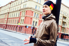 A Girl Runner Preparing To Run On A Crossroad Of Saint Peterburg