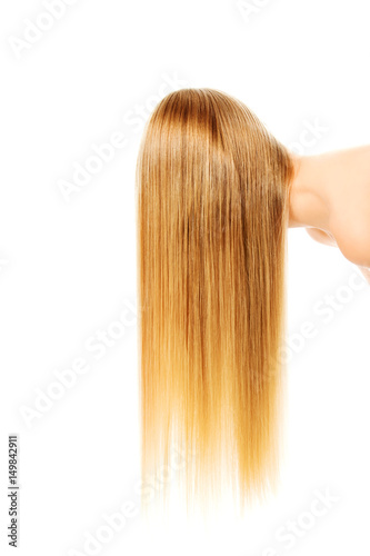 Plakát Beautiful long blonde hair, isolated on white.