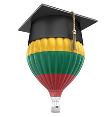 Poster - Hot Air Balloon with Lithuanian flag and Graduation cap. Image with clipping path