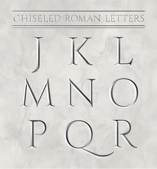 roman letters chiseled in marble stone. vector illustration. letters j, k, l, m, n, o, p, q, r.