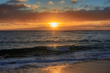 Wall Mural - beautiful sunset time on hawaiian beach with ocean view seascape