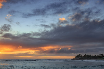 Wall Mural - beautiful sunset time on hawaiian beach with ocean view seascape