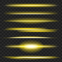 Wall Mural - Set of yellow glowing light effect. Isolated on black transparent background. Vector illustration, eps 10.