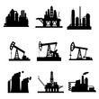 Vector icons of oil derricks and gas mining plants