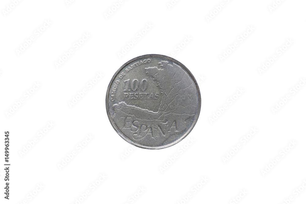 Coins of Spain. Map of the pilgrimage routes Camino de Santiago in
