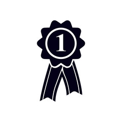  Badge with ribbons icon. Award rosette with ribbon simbol.