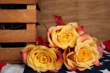 Wall Mural - Fresh roses on wood desk