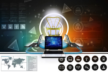 Poster - 3d rendering led light bulb on laptop
