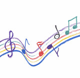 Fototapeta Paryż - Colorful music notation drawing on white
