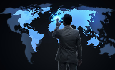 businessman working with virtual world map