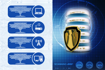 Poster - 3d rendering Database storage data base with protected shield
