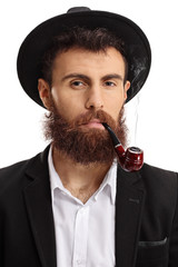 Sticker - Portrait of a bearded man smoking a pipe