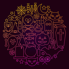 Wall Mural - Halloween Line Icon Circle Concept