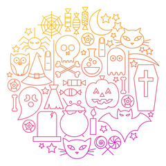 Wall Mural - Halloween Line Icon Circle Design