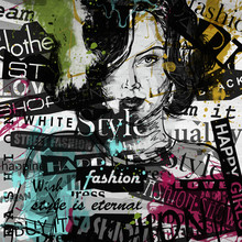Modern Teenage Girl On Grunge Background. Grunge Style.