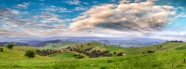 Panoramic view of Australian countryside at sunset, New South Wales