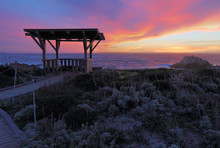 Sunset Behind A Public Gazebo At Asilomar State Beach In California