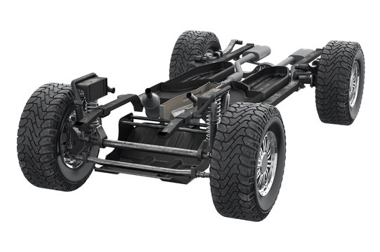 Chassis frame car with wheel. 3D rendering