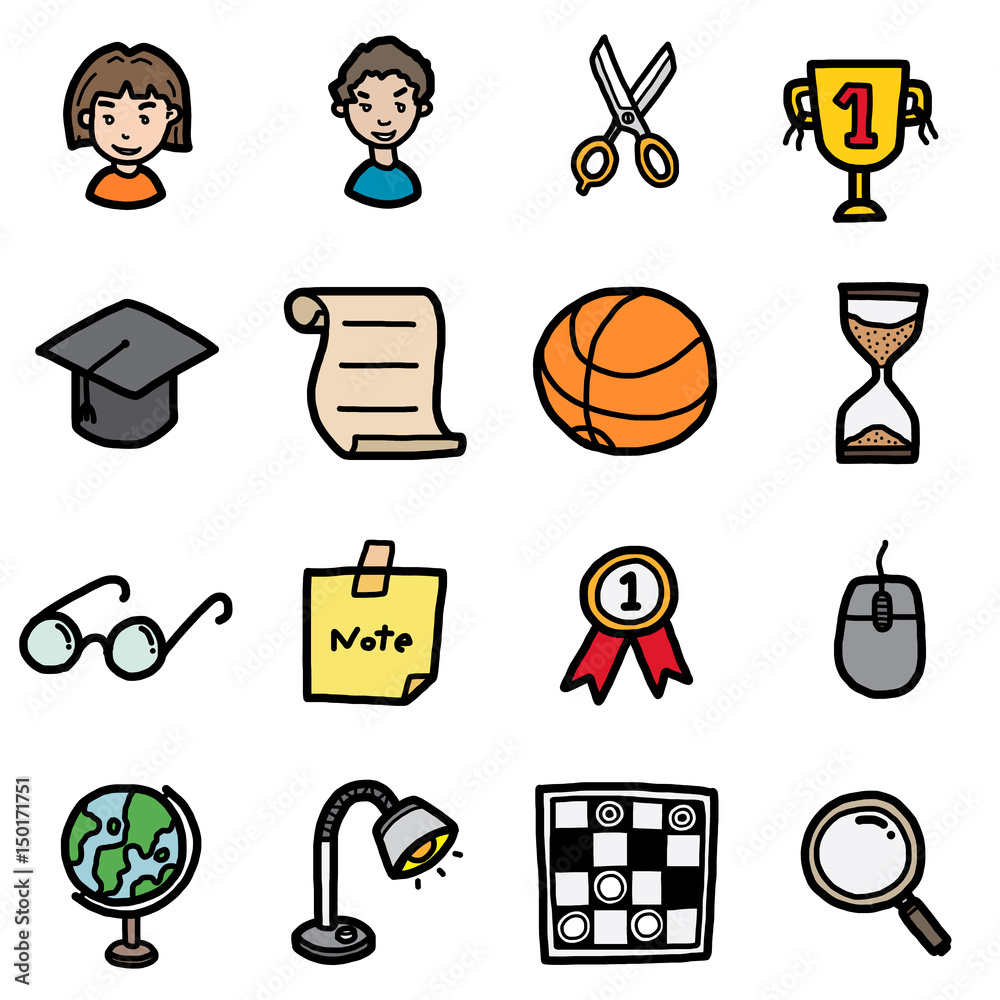 Schoolobjects Icon school objects, icons set / cartoon vector and illustration, hand drawn ...