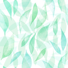Seamless Vector Pattern With Hand Drawn Watercolor Leaves. Vector Seamless Background. Organic Hand Drawn Seamless Colorful Background. Natural Botanical Texture In Green Colors.