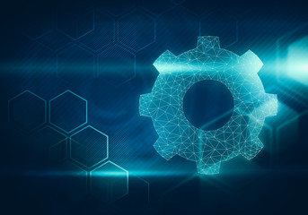 Aufkleber - Gear shaped network on hexagonal background with cosmic light flares