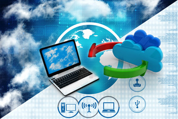 Poster - 3d rendering Cloud online storage icons with laptop
