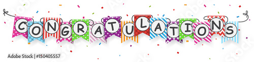 Fotografía Congratulations banner with colorful bunting flags