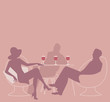 Silhouettes of group of three drinking red wine. Vector Illustration