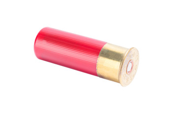 Red cartridge from a hunting rifle, isolated on a white background