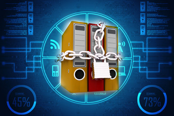 Poster - 3d illustration Office folders with security padlock
