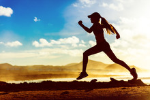 Silhouette Athlete Runner Running In Sunset
