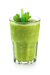 Wall Mural - Detox smoothie with celery isolated on white background.