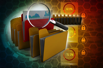 Poster - laptop folder and magnify glass 3d illustration
