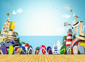 Wall Mural - summer holiday and beach vacation with flip flops