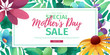 Template design discount banner for happy mother's day. Horizontal poster for special mother's day sale with flower decoration.  Horizontal layout on natural, floral background. Vector.
