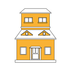 color silhouette cartoon yellow facade structure house with two floors and attic vector illustration